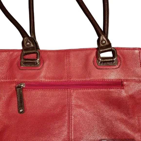 Tignanello Purse Red/Brown Leather Shoulder/hand bag Satchel attached log tag - Picture 9 of 12